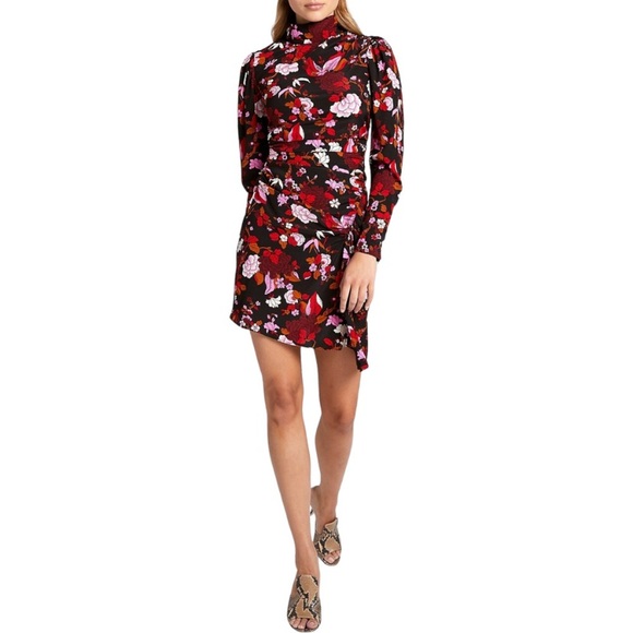 A.L.C. Marcel Floral Draped Ruched Stretch Silk Dress - Picture 5 of 6